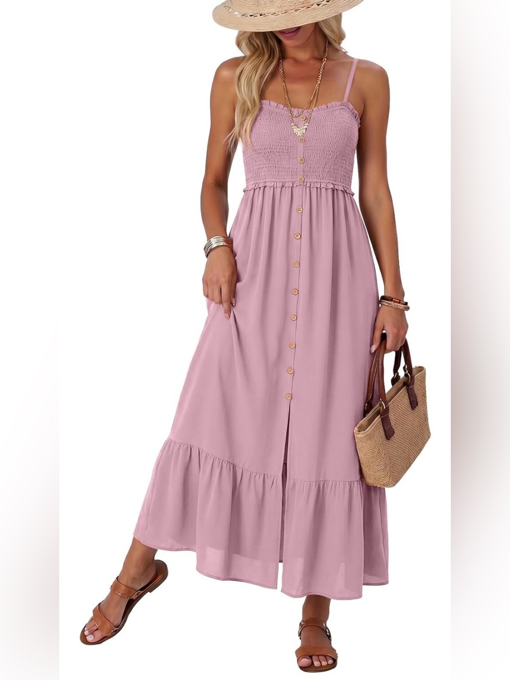 Button-Front Maxi Dress in Dusty Rose